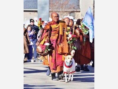 Buddhist Monks, Rescue Dog Walk from Texas to Washington in Call for Peace